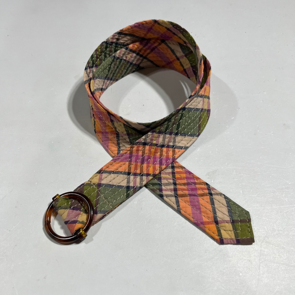 J.Crew Y2K Boho Preppy Rainbow Plaid Cotton D-Ring Belt Multicolor Womens OS 70s
